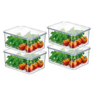 Kit 4 Organizadores De Geladeira 2,7L Com Tampa Escorredor Legumes Frutas