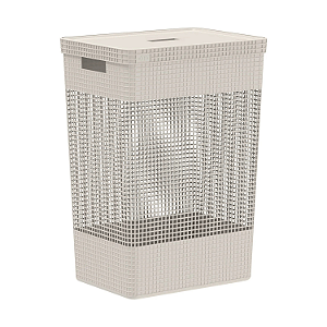 Cesto de Roupas Suja Com Tampa 49 Litros Organizador Grande Grid Ou