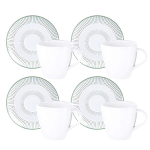 Jogo Xícaras De Chá Café Com Pires Kit 4 Peças 200ml Lineare Porcelana Decorada Tramontina