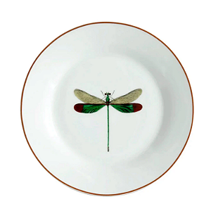 Prato De Sobremesa 19cm Libélula Porcelana Decorada Borda Marrom
