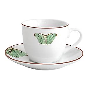 Xícara De Café Chá Com Pires 80ml Borboleta Porcelana Decorada Borda Dourada Luxo