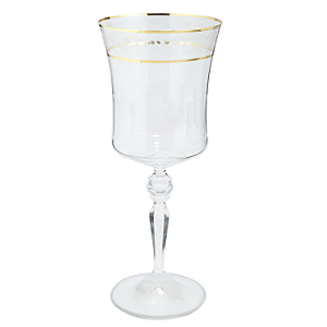 Taça Para Vinho Água 300ml Grace Cristal Friso Platino Borda Dourada Luxo