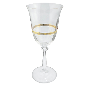 Taça Água Suco 350ml Ângela Cristal Decorado Friso Dourado Luxo