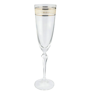 Taça Champanhe Espumante 200ml Cristal Decorado Friso Dourado Luxo