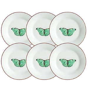 Jogo De Pratos Sobremesa 19cm Kit 8 Peças Borboleta Porcelana Borda Marrom