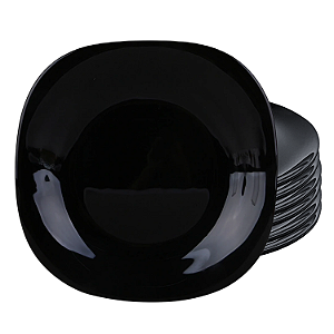 Jogo De Pratos Rasos Jantar Refeição 27,5cm Kit 6 Peças Dama Vidro Opalino Preto