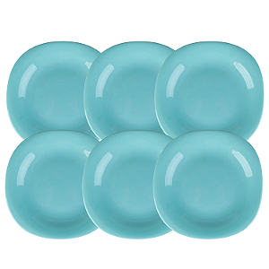 Jogo De Pratos Sobremesa 21,5cm Kit 6 Peças Dama Vidro Opalino Verde Ciano