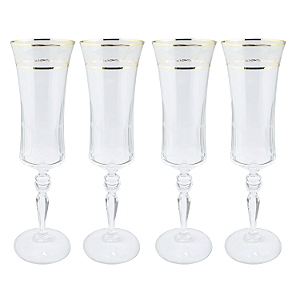Jogo Taças Champanhe Espumante 190ml Kit 4 Peças Grace Cristal Friso Dourado Luxo