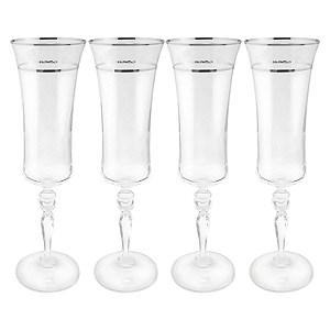 Jogo Taças Champanhe Espumante 300ml Kit 4 Peças Grace Cristal Friso Platino Luxo