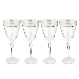 Jogo De Taças Água Suco 350ml Kit 4 Peças Cristal Friso Dourado Luxo