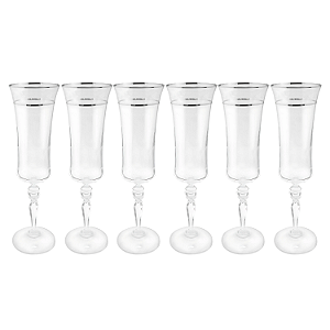 Jogo De Taças Champanhe Espumante 300ml Kit 6 Peças Grace Cristal Decorado Friso Platino Luxo