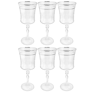 Jogo Taças Água Suco 300ml Kit 6 Peças Grace Cristal Decorado Friso Platino Luxo