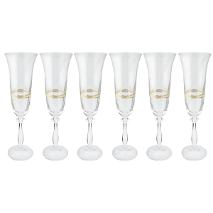 Jogo De Taças Champanhe Espumante 190ml Kit 6 Peças Grace Cristal Decorado Friso Dourado Luxo