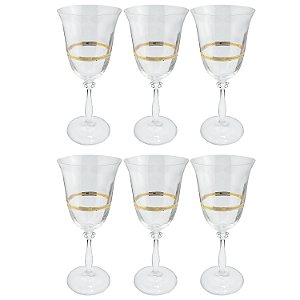 Jogo De Taças Água Suco 350ml Kit 6 Peças Grace Cristal Decorado Friso Dourado Luxo