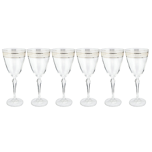 Jogo De Taças Água Suco 350ml Kit 6 Peças Grace Cristal Decorado Friso Dourado Luxo