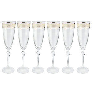 Jogo De Taças Champanhe Espumante 200ml Kit 6 Peças Grace Cristal Decorado Friso Dourado Luxo