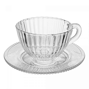 Xicara de Café Chá Com Pires 180ml Renaissance Cristal Transparente Lyor