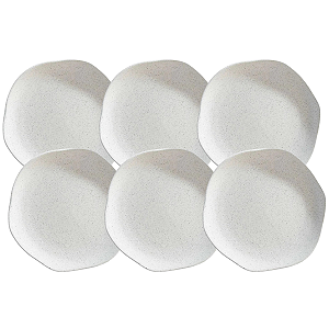 Jogo de Pratos Sobremesa 20cm Kit 6 Peças Orion Offwhite Florarte