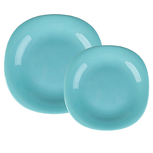 Aparelho De Jantar Jogo Pratos Kit 12 Peças Dama Vidro Opalino Verde Ciano