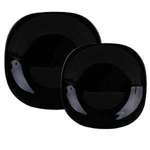 Aparelho De Jantar Jogo Pratos Kit 12 Peças Dama Vidro Opalino Preto Luxo