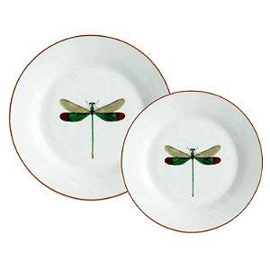 Aparelho De Jantar Jogo Pratos Brown Rim Kit 12 Peças Libélula Porcelana Luxo