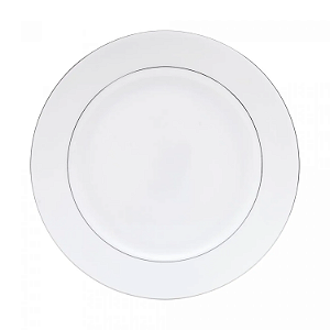 Prato Raso Jantar Refeição 27cm Monâco Porcelana Borda Prateada Branco Wolff Luxo