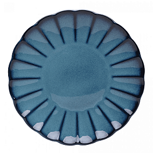 Prato Sobremesa 21cm Scallop Cerâmica Decorada Azul Wolff Luxo