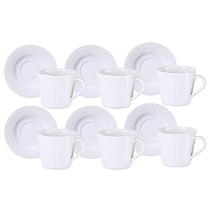 Jogo Xícaras De Chá Café Com Pires Kit 6 Peças 185ml Santorini Porcelana Decorada Tramontina
