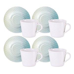 Jogo Xícaras De Chá Café Com Pires Kit 4 Peças 185ml Polaris Porcelana Decorada Tramontina
