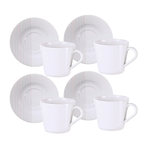Jogo Xícaras de Chá Café Com Pires Kit 4 Peças 70ml Grid Porcelana Decorada Tramontina