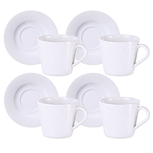 Jogo Xícaras de Chá Café Com Pires Kit 4 Peças 185ml Santorini Porcelana Branca Tramontina