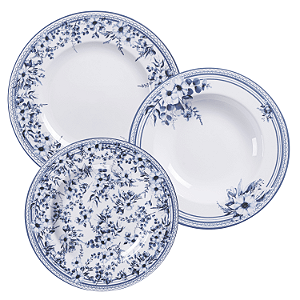 Aparelho De Jantar Jogo Pratos Kit 12 Peças Azzura Porcelana Decorada Tramontina