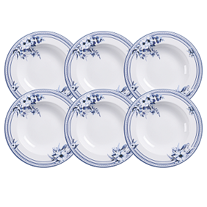 Jogo De Pratos Fundos Sopa 28cm Kit 6 Peças Azzura Porcelana Decorada Floral Tramontina