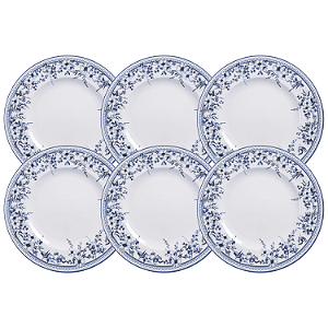 Jogo De Pratos Rasos 28cm Kit 6 Peças Azzura Porcelana Decorada Floral Tramontina