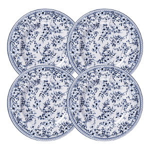 Jogo De Pratos Sobremesa 21cm Kit 4 Peças Azzura Porcelana Decorada Floral Tramontina