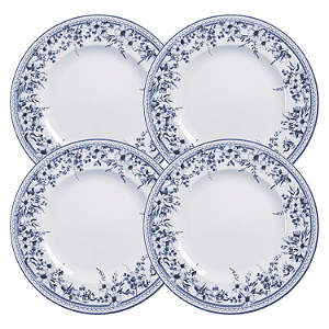 Jogo De Pratos Rasos Jantar Refeição 28cm Kit 4 Peças Azzura Porcelana Decorada Floral Tramontina