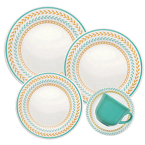 Aparelho De Jantar Jogo Pratos Kit 32 Peças Louros Cerâmica Decorada Luxo Oxford