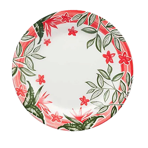 Prato Raso 26cm Jantar Refeição Cerâmica Jardim Tropical Biona