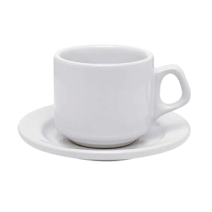 Xícara De Chá Café Com Pires 180ml Plus Branco Cerâmica Oxford