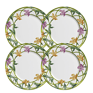 Jogo De Pratos Sobremesa 21cm Kit 4 Peças Campos Cerâmica Decorado Floral Alleanza