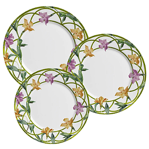 Aparelho De Jantar Jogo Pratos Kit 18 Peças Campos Cerâmica Decorados Floridos Alleanza