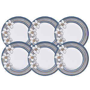 Jogo Pratos De Sobremesa 21cm Kit 6 Peças Nix Porcelana Decorada Floral Tramontina