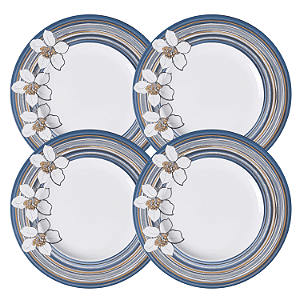 Jogo Pratos De Sobremesa 21cm Kit 4 Peças Nix Porcelana Decorada Floral Tramontina