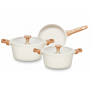 Jogo de Panelas Antiaderente Cerâmica Kit 3 Peças Indução Titanium Natural