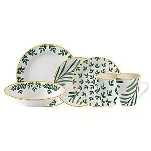 Aparelho De Jantar Jogo Pratos Kit 16 Peças Salvia Cerâmica Folhagem Completo