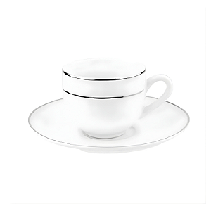 Xicara De Café Com Pires 90ml Porcelana Borda Prata Majesty Silver Luxo Mesa Posta
