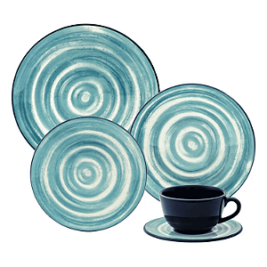 Aparelho De Jantar Jogo Pratos Kit 24 Peças Unni Oceânica Cerâmica Completo Oxford