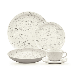 Aparelho De Jantar Jogo Pratos Kit 24 Peças Flat Chuvisco Cerâmica Completo Oxford