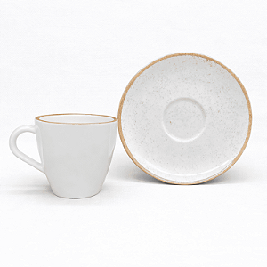 Xicara De Chá Café Com Pires 200ml Rústico Borda Marrom Porcelana Tramontina