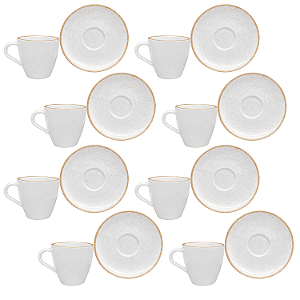 Jogo Xícaras De Chá Café Com Pires Kit 8 Peças 200ml Rustico Borda Marrom Porcelana Tramontina